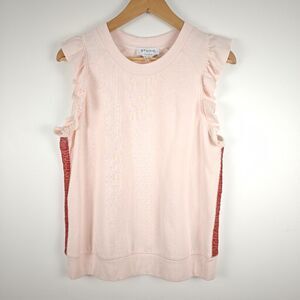 David Lerner Pink Sleeveless Ruffle Velvet Side Tape Pullover Sweatshirt Vest